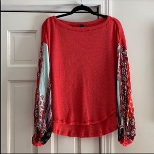 Free People Thermal Top with Bandana Sleeves